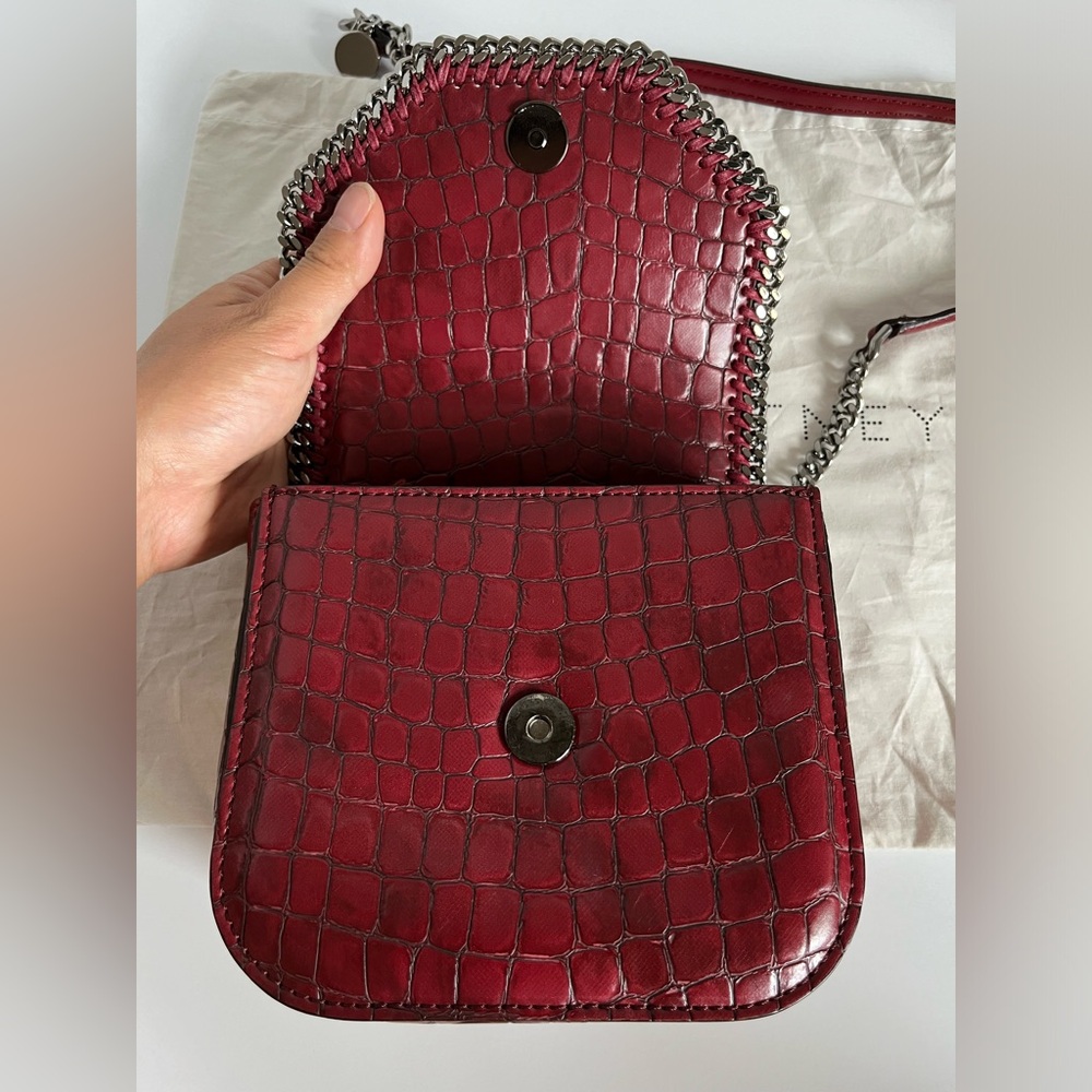 Stella McCartney Embossed Crocodile Effect Falabella Box Shoulder Bag Dark Red - Picture 11 of 14